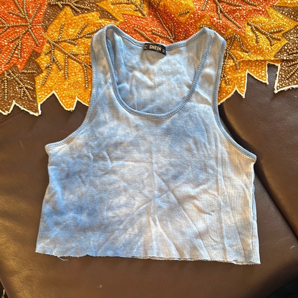 SHEIN Light Blue Ribbed Crop Top